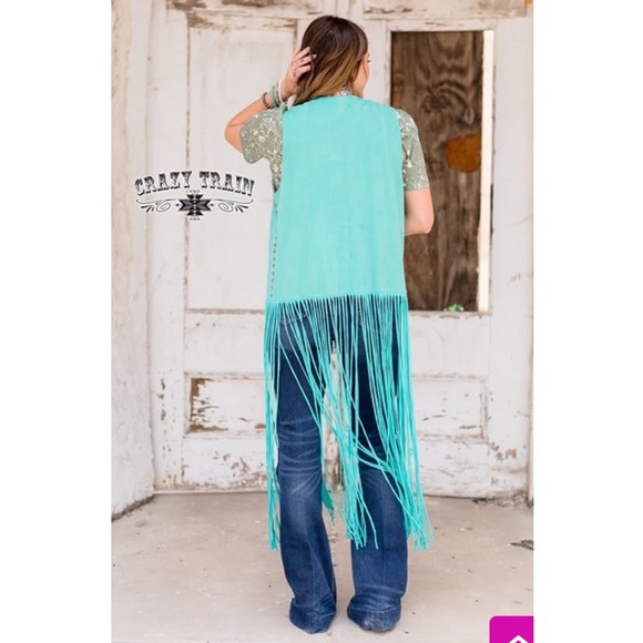 Crazy Train Fringe Studded Duster Turquoise - Picture 2 of 7